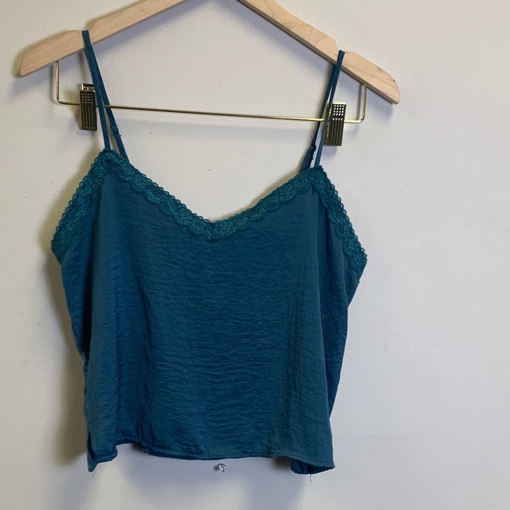Pink Rose Teal Camisole with Lace Trim